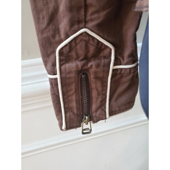 Women's Brown Canvas 100% Cotton White Edging Trims Full Zip Jacket Size Medium - Picture 5 of 14